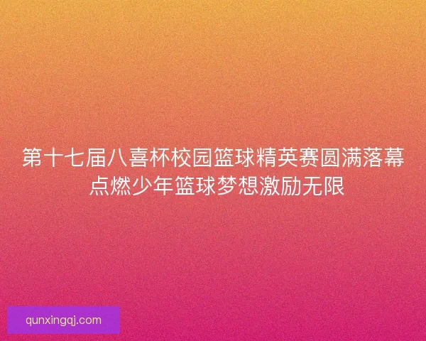 第十七届八喜杯校园篮球精英赛圆满落幕 点燃少年篮球梦想激励无限